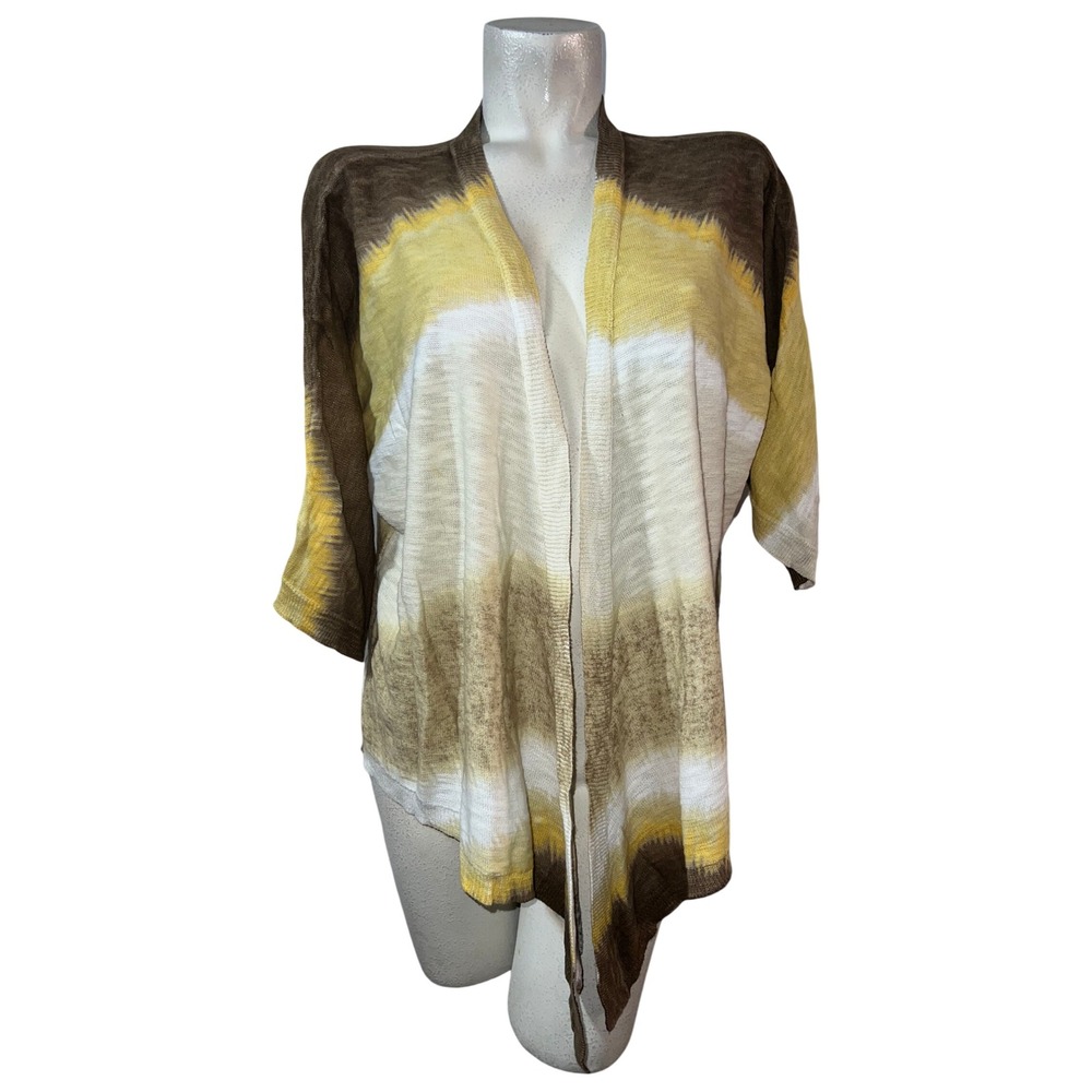 Chicos Ombre Open Front Cardigan Brown Yellow Cream Cotton Blend Size (0) XS S